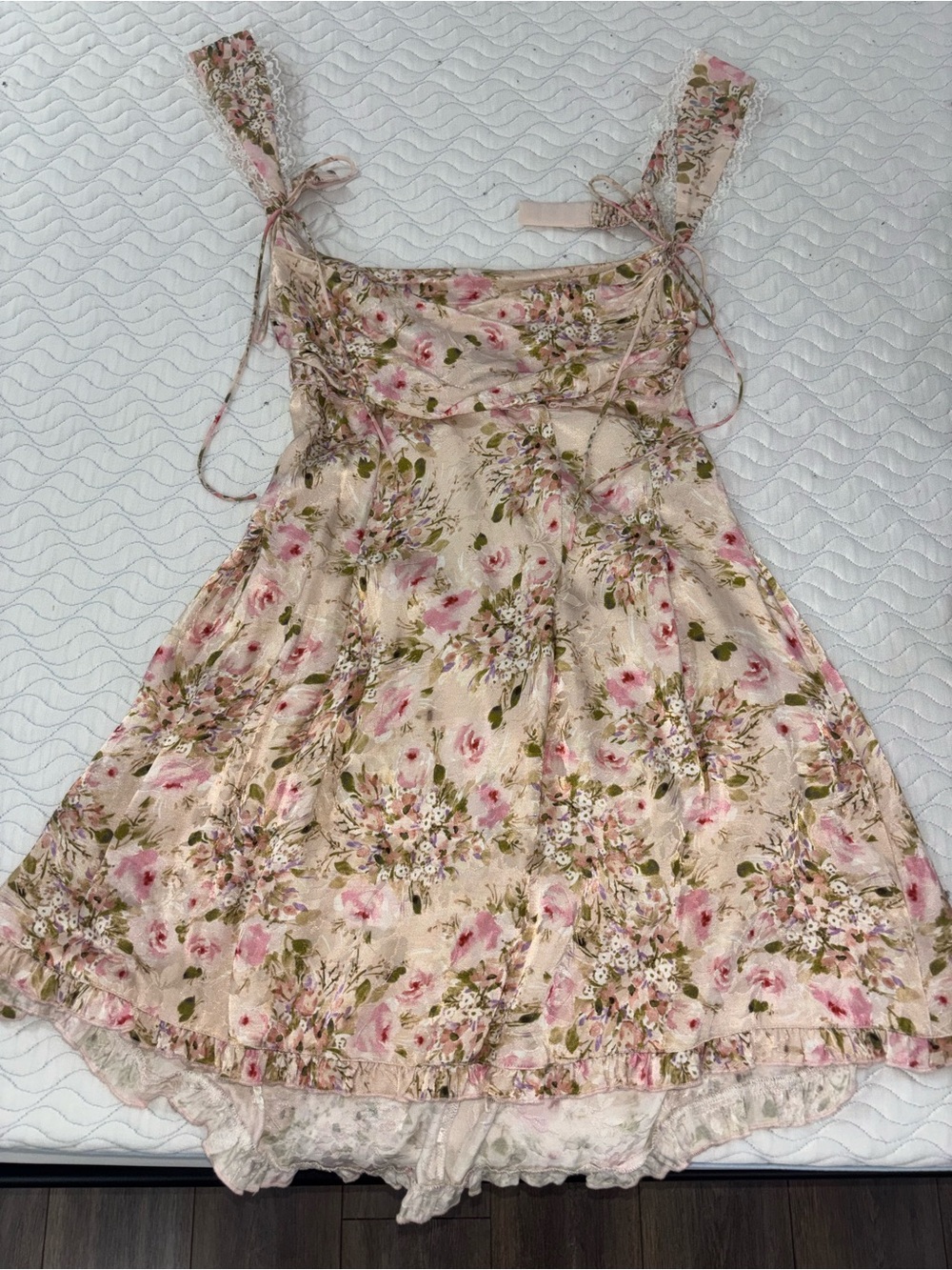 FOR LOVE & LEMONS Pink Floral Lace-Trim Sundress
